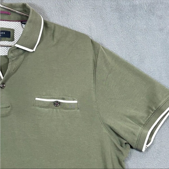 Ted Baker Polo Shirt 6 Olive Cotton Blend - Picture 2 of 9